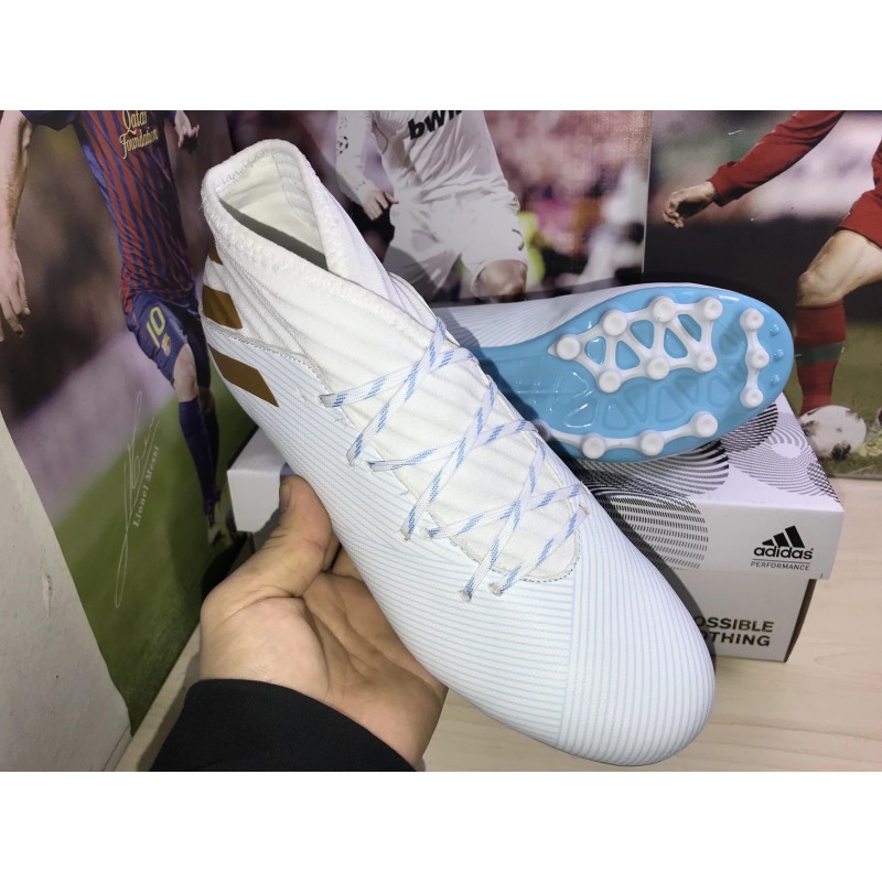 Botas de Fútbol Adidas Nemeziz 19.3 AG Unisex Blanco&Azul Claro (#36~#45)