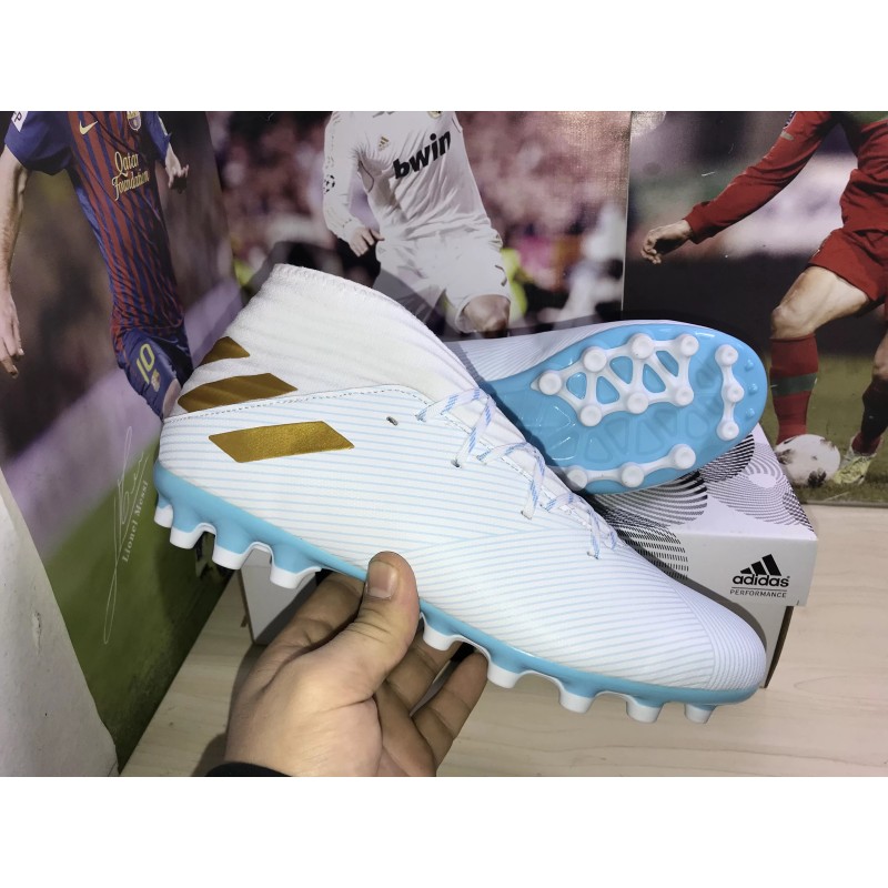 Botas de Fútbol Adidas Nemeziz 19.3 AG Unisex Blanco&Azul Claro (#36~#45)
