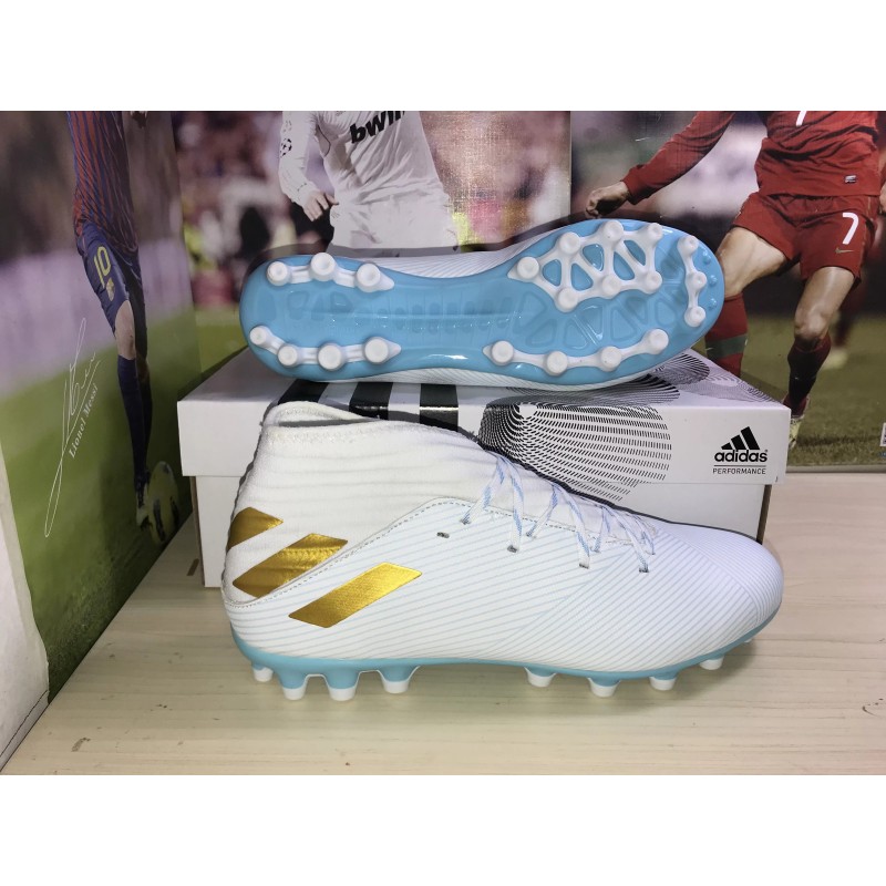 Botas de Fútbol Adidas Nemeziz 19.3 AG Unisex Blanco&Azul Claro (#36~#45)