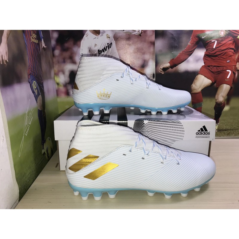 Botas de Fútbol Adidas Nemeziz 19.3 AG Unisex Blanco&Azul Claro (#36~#45)