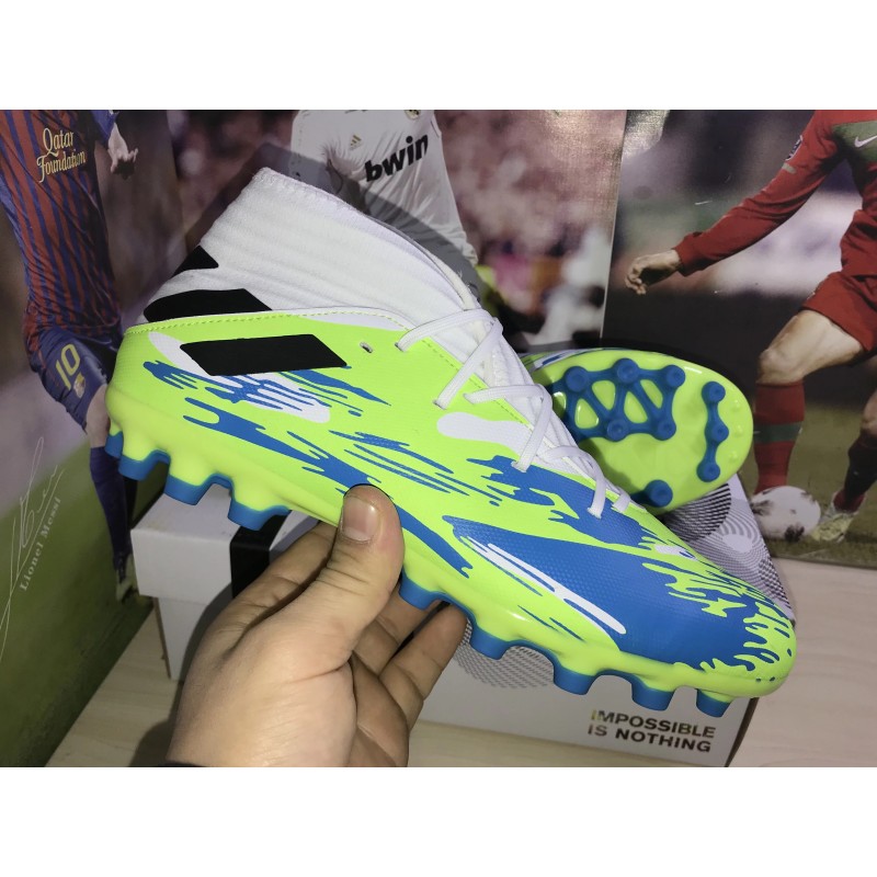 Botas de Fútbol Adidas Nemeziz 19.3 AG Unisex Blanco&Verde Fluorescente (#36~#45)