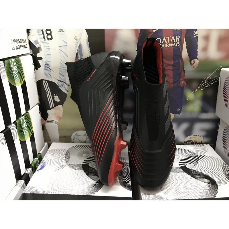 Botas de Fútbol Adidas Predator 19 FG sin Cordones Unisex Negro&Rojo (#35~#46)