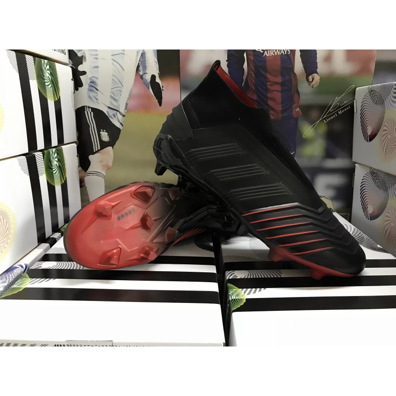 Botas de Fútbol Adidas Predator 19 FG sin Cordones Unisex Negro&Rojo (#35~#46)