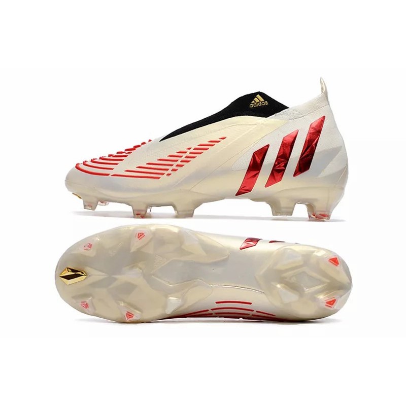 Botas de Fútbol Adidas Predator Edge Geometric FG Unisex Beige&Rojo (#36~#45) 