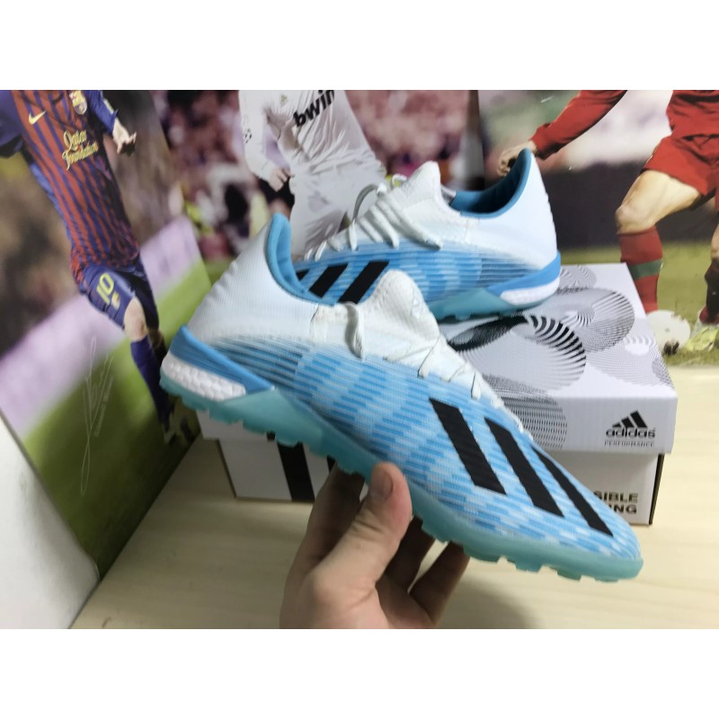 Botas de Fútbol Adidas X 19.1 TF Azul Claro&Blanco&Negro (#38~#45)