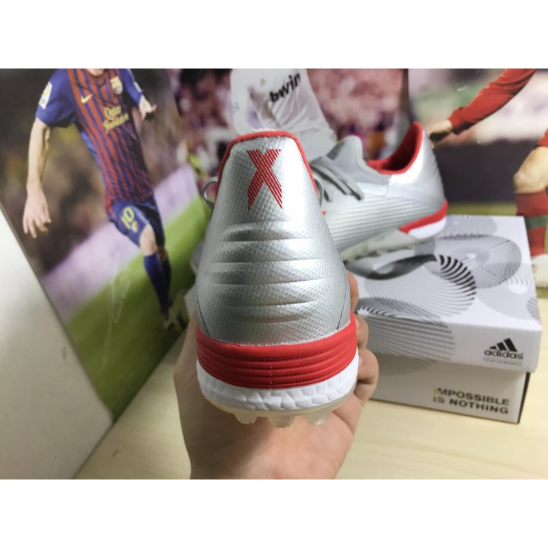 Botas de Fútbol Adidas X 19.1 TF Hombre Plateado&Rojo (#38~#45)
