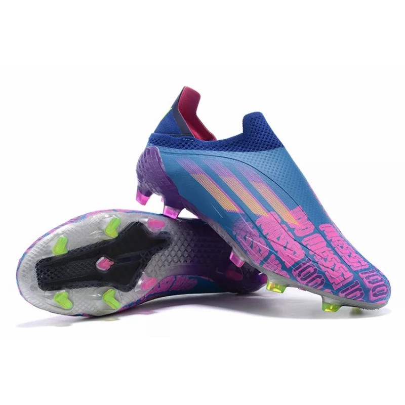 Botas de Fútbol Adidas X Speedflow FG Messi 100 Hombre Sin Cordones Azul&Fuscia (#39~#45)