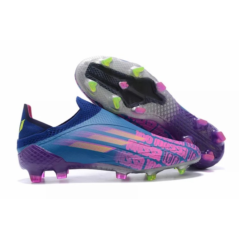 Botas de Fútbol Adidas X Speedflow FG Messi 100 Hombre Sin Cordones Azul&Fuscia (#39~#45)