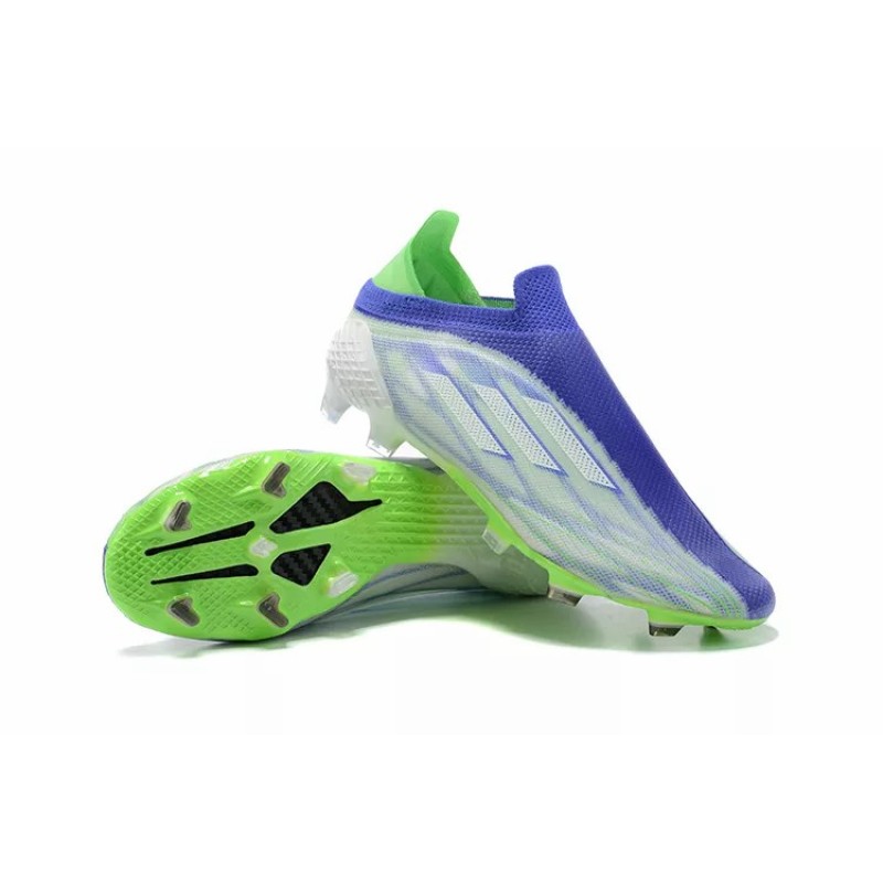 Botas de Fútbol Adidas X Speedflow FG Hombre Sin Cordones Con Malla Azul&Verde Fluorescente (#39~#45)
