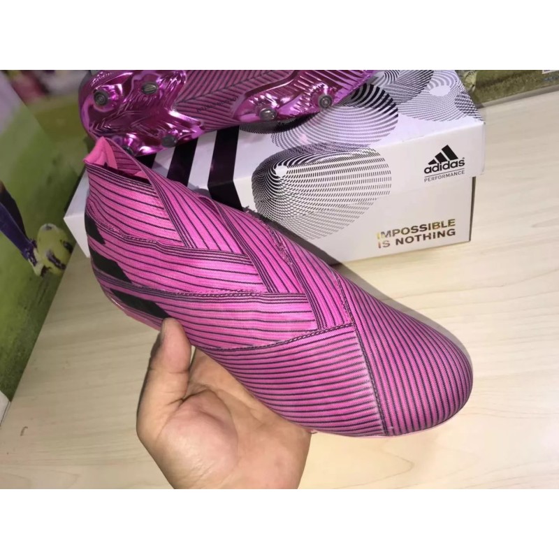Botas de Fútbol Adidas Nemeziz 19+“Hardwired” Sin Cordones Hombre Rosa&Rayas Negras (#38~#45)