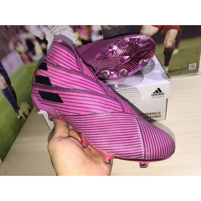 Botas de Fútbol Adidas Nemeziz 19+“Hardwired” Sin Cordones Hombre Rosa&Rayas Negras (#38~#45)