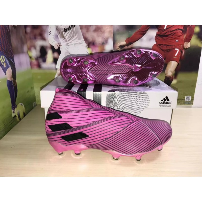 Botas de Fútbol Adidas Nemeziz 19+“Hardwired” Sin Cordones Hombre Rosa&Rayas Negras (#38~#45)