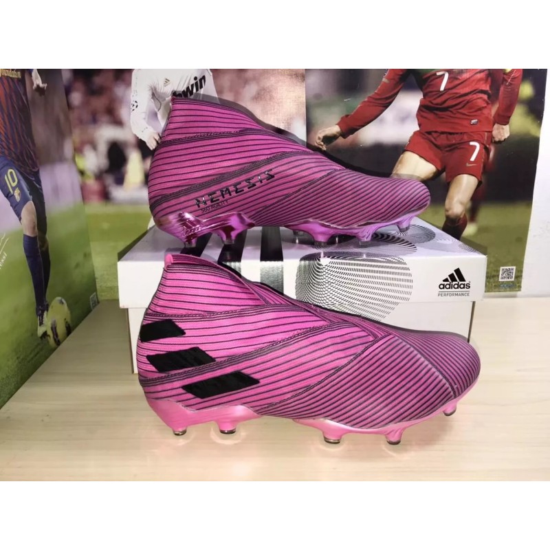 Botas de Fútbol Adidas Nemeziz 19+“Hardwired” Sin Cordones Hombre Rosa&Rayas Negras (#38~#45)