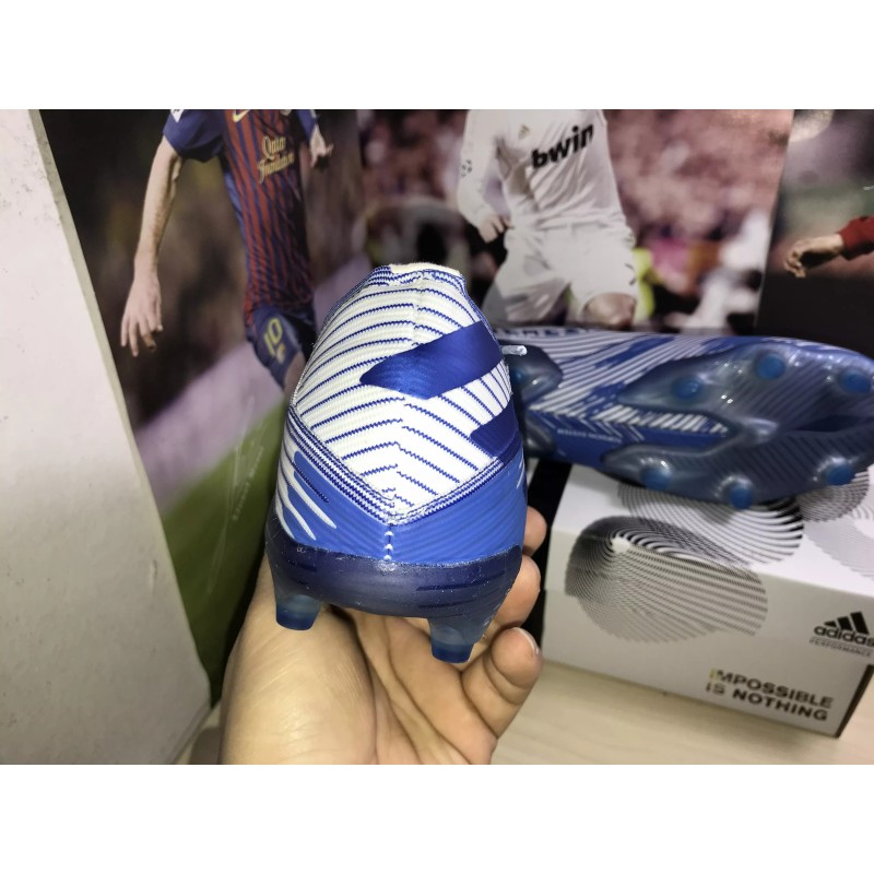 Botas de Fútbol Adidas Nemeziz 19.1 FG Hombre Blanco&Auzl Raya (#38~#45)