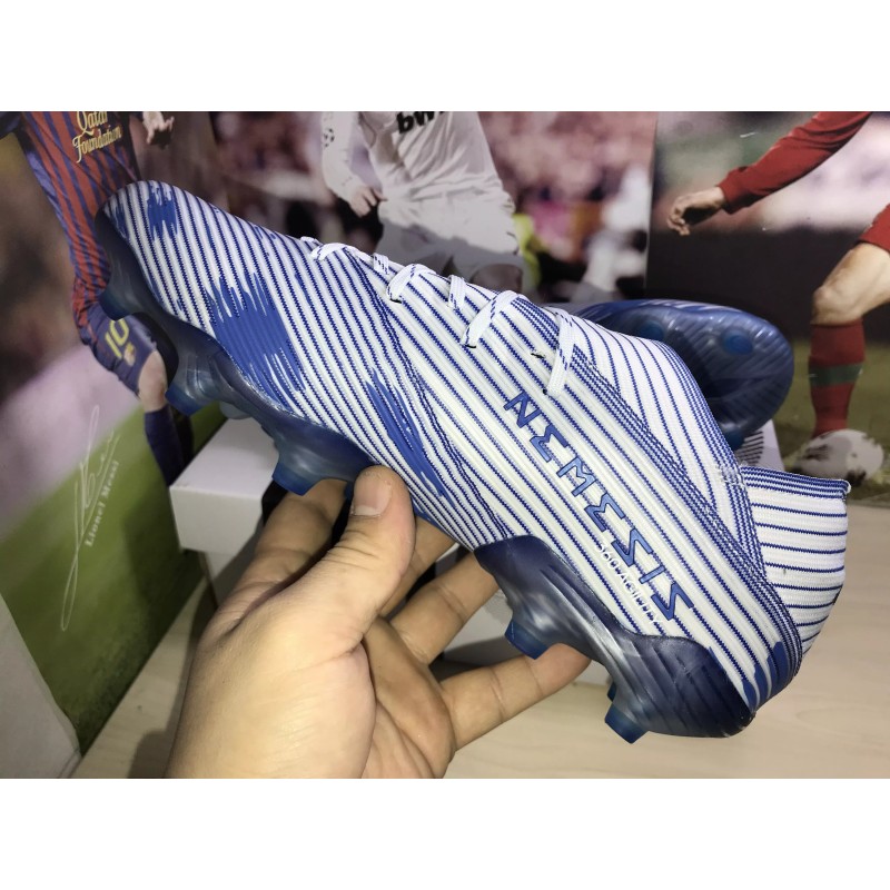 Botas de Fútbol Adidas Nemeziz 19.1 FG Hombre Blanco&Auzl Raya (#38~#45)