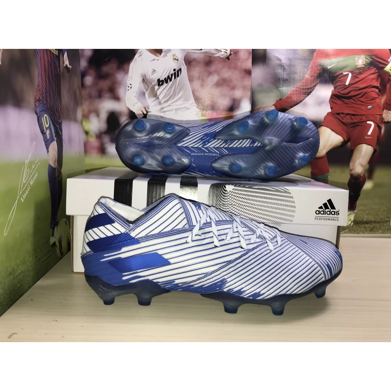Botas de Fútbol Adidas Nemeziz 19.1 FG Hombre Blanco&Auzl Raya (#38~#45)
