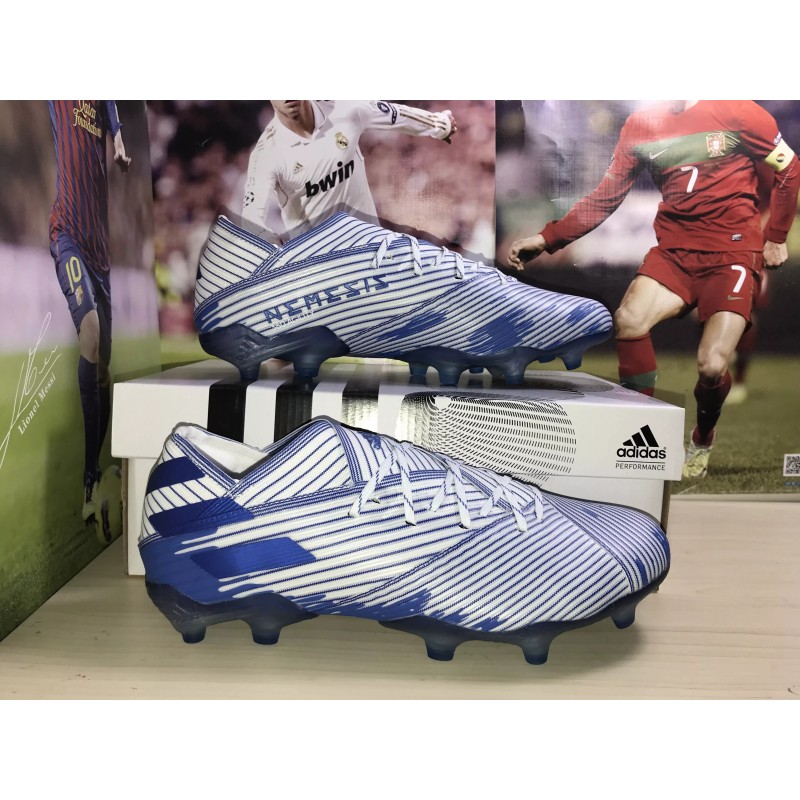 Botas de Fútbol Adidas Nemeziz 19.1 FG Hombre Blanco&Auzl Raya (#38~#45)