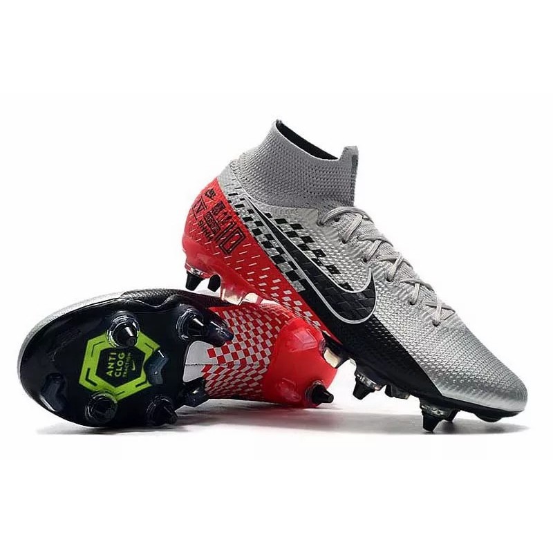 Botas de Fútbol Nike Mercurial Superfly 7 Elite SG-PRO High Top Plateado&Rojo(#39~#45)