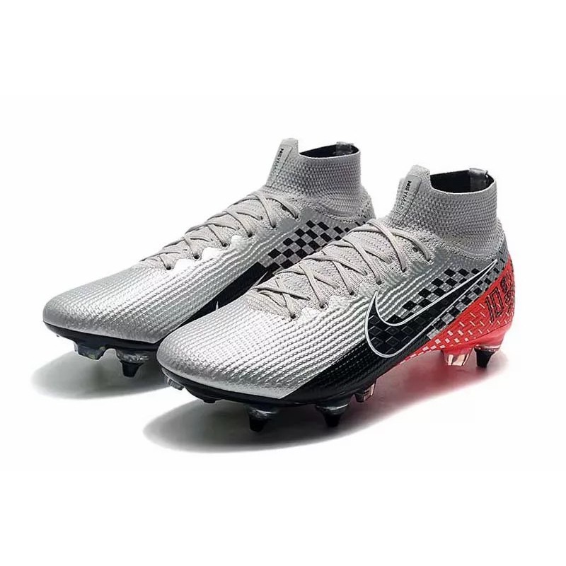 Botas de Fútbol Nike Mercurial Superfly 7 Elite SG-PRO High Top Plateado&Rojo(#39~#45)