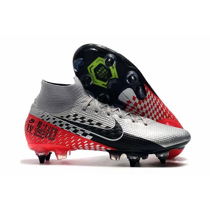 Botas de Fútbol Nike Mercurial Superfly 7 Elite SG-PRO High Top Plateado&Rojo(#39~#45)