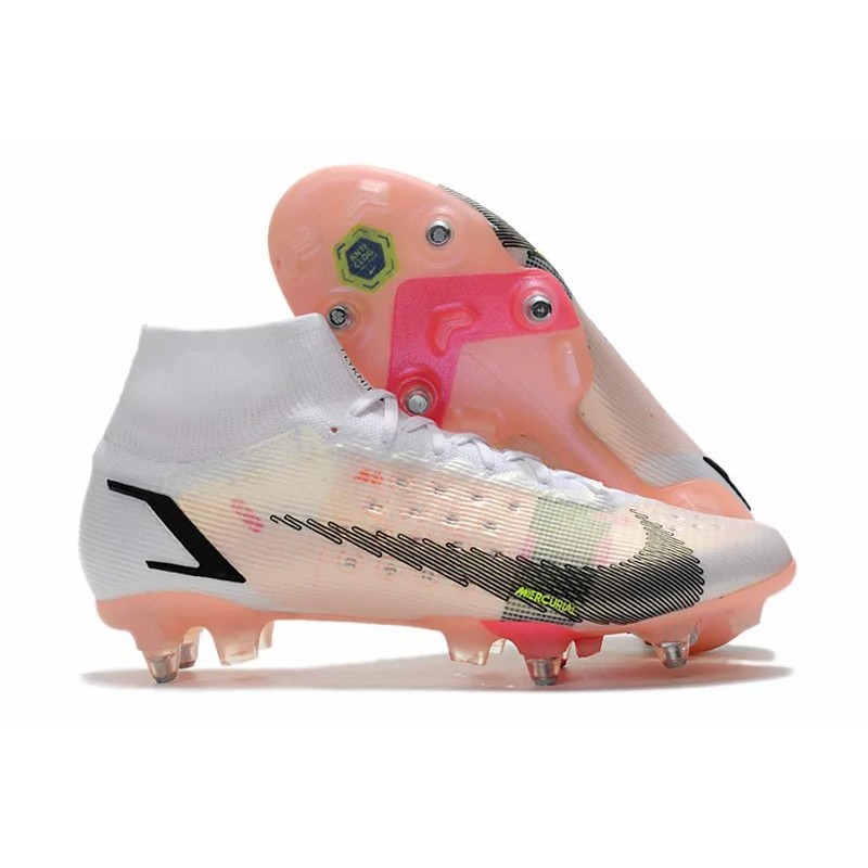 Botas de Fútbol Nike Mercurial Superfly VIII Elite SG PRO Blanco&Rosa&Amarillo Fluorescente / Blanco (#39~#45)