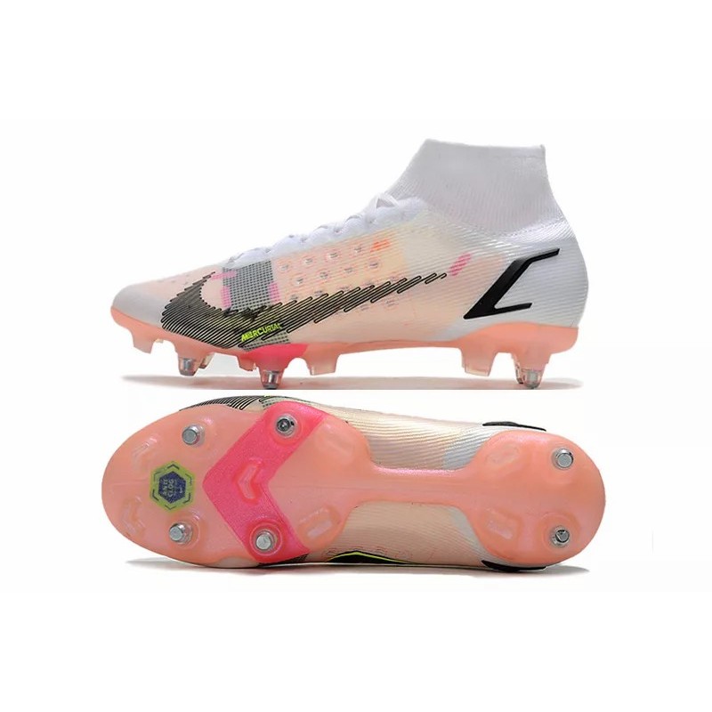 Botas de Fútbol Nike Mercurial Superfly VIII Elite SG PRO Blanco&Rosa&Amarillo Fluorescente / Blanco (#39~#45)